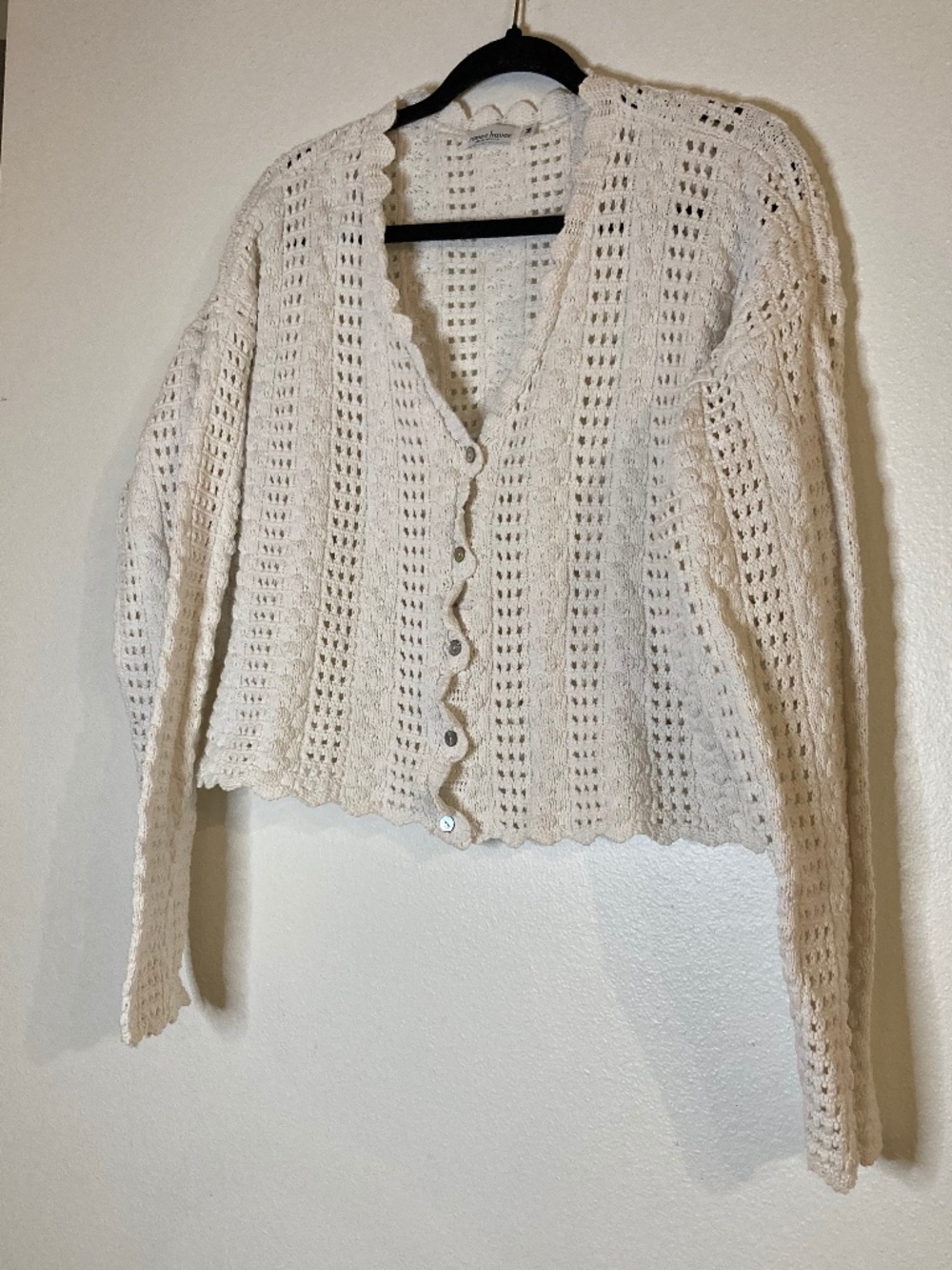 vintage cotton scallop edge bobble button front made in USA cardigan sweater